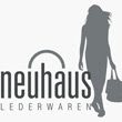Silhouette einer Frau mit Handtasche und dem Schriftzug "neuhaus Lederwaren".